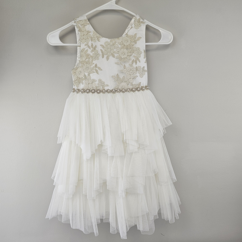 American Princess Girls Dress 6X/7 Ivory Tulle Floral Embroidery